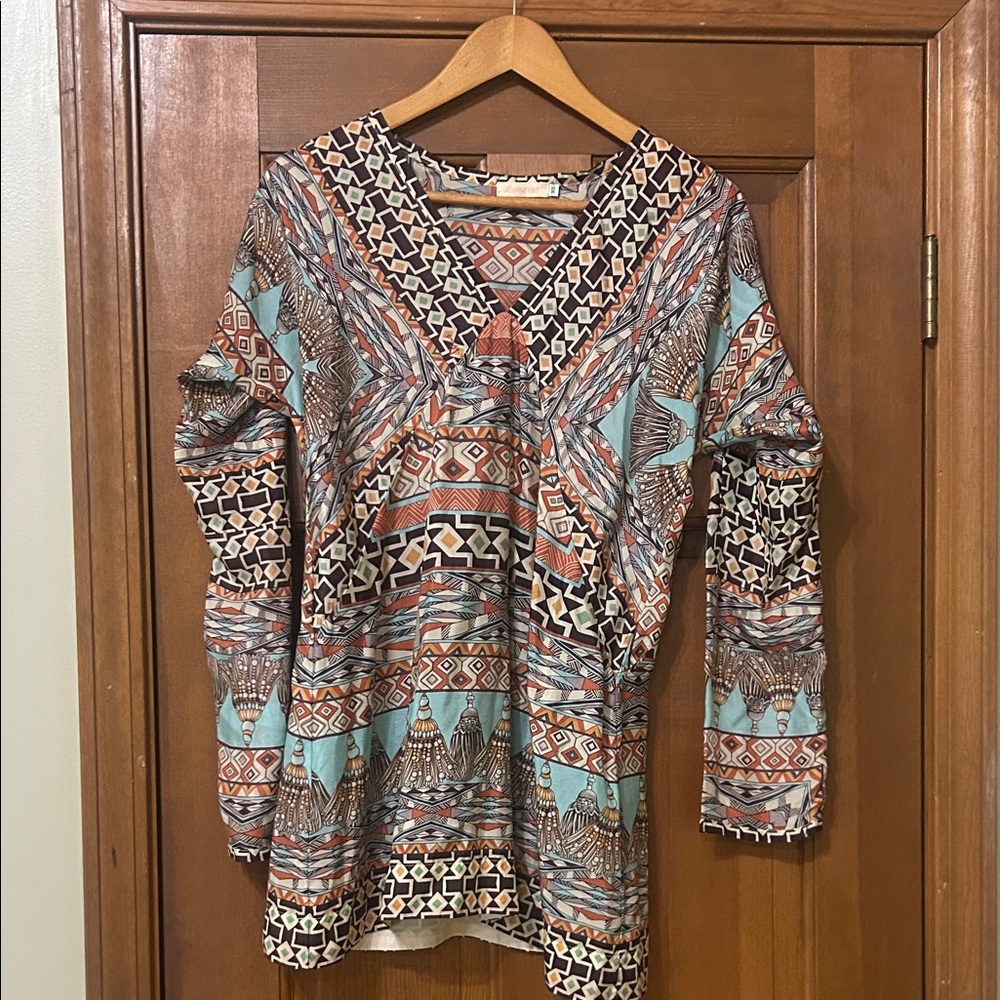 Johnny Was Women's Cream and Orange Blouse XS